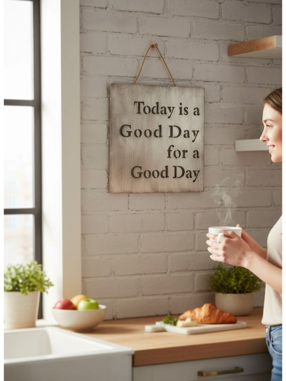 Today Is A Good Day Metal Wall Hanging With Rustic Rope For Home Décor